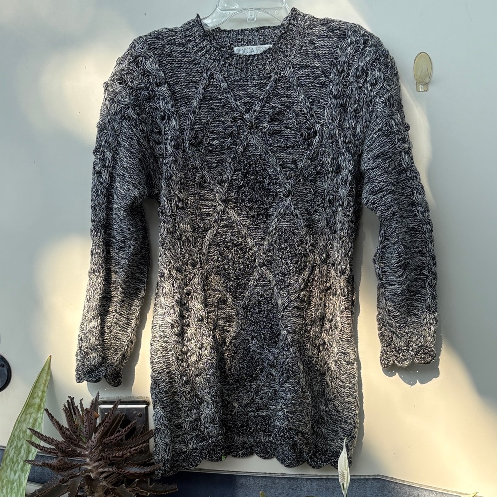 Marled Cable Knit Crewneck Sweater - Charcoal Gray - Picture 2 of 7